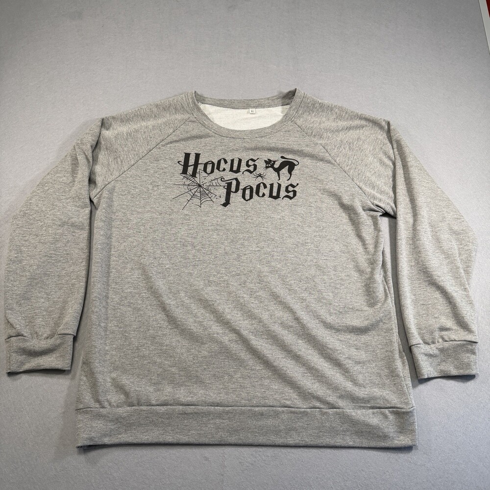 Hocus Pocus Sweatshirt Womens XL Gray Black Cat Spider Web Halloween Pullover